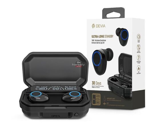 Devia TWS Bluetooth sztereó headset v5.1 + töltőtok - Devia Joy A12 Series True Wireless Earphones with Charging Case - fekete