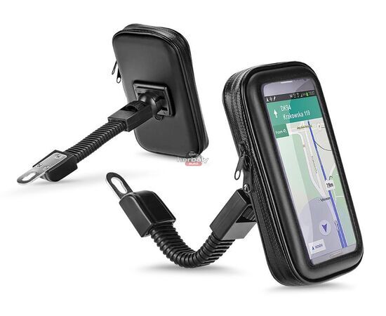 Univerzális kerékpárra/motorkerékpárra szerelhető, por- és cseppálló telefontartó 6.4-8'' méretű készülékekhez - fekete