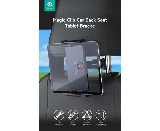Devia univerzális fejtámlára szerelhető telefon/tablet autós tartó 5 - 12 '' méretű készülékekhez - Devia Magic Clip Car Back Seat Tablet Bracke - fekete