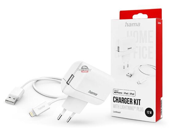 HAMA hálózati töltő adapter USB bemenettel + USB - Lightning kábel - 12W - HAMA Charger Kit with Lightning Plus - fehér