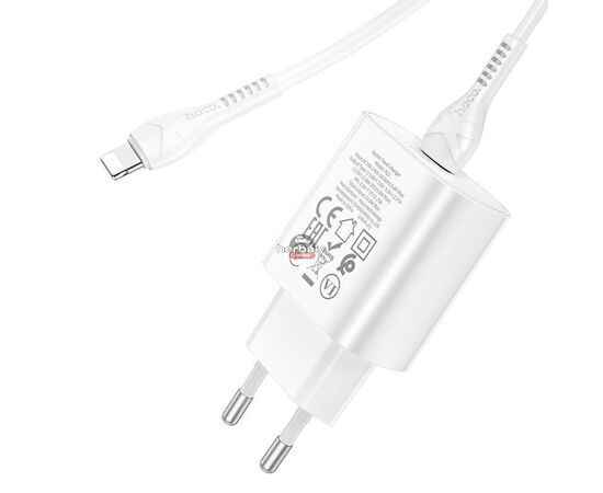 HOCO hálózati töltő adapter Type-C bemenettel + 1 m-es Type-C - Lightning kábel - 25W - HOCO N22 Charger Set PD + QC - fehér