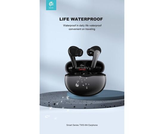 Devia TWS Bluetooth sztereó headset v5.2 + töltőtok - Devia TWS-M4 Earphone TrueWireless Earphones with Charging Case - szürke