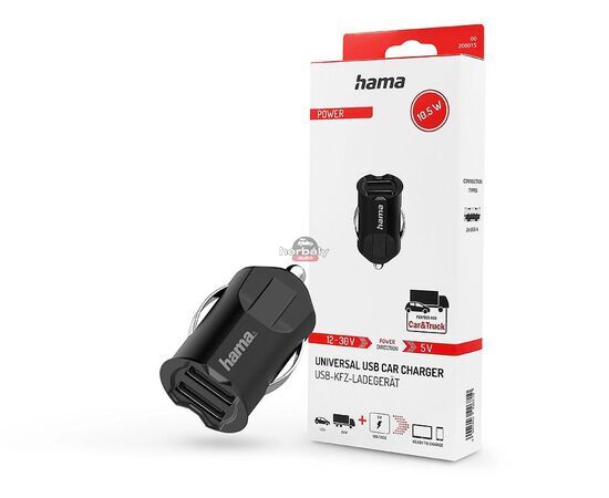 HAMA 2xUSB szivargyújtó töltő adapter - 10.5W - HAMA USB Car Charger Kit - fekete