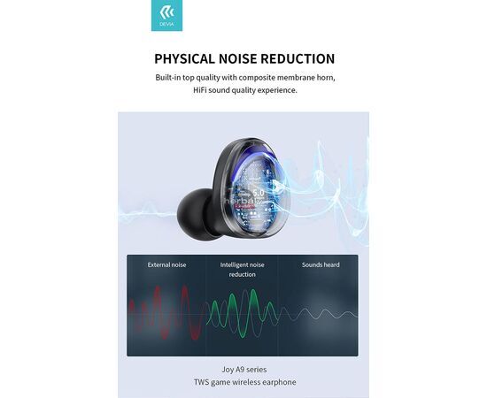 Devia TWS Bluetooth sztereó headset v5.0 + töltőtok - Devia Joy A9 Game Series True Wireless Earphones with Charging Case - fekete