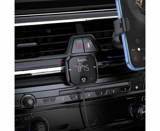 HOCO Bluetooth FM-transmitter/autós kihangosító - USB + MP3 + AUX + kártyaolvasó- Hoco E65 Wireless FM-Transmitter - fekete