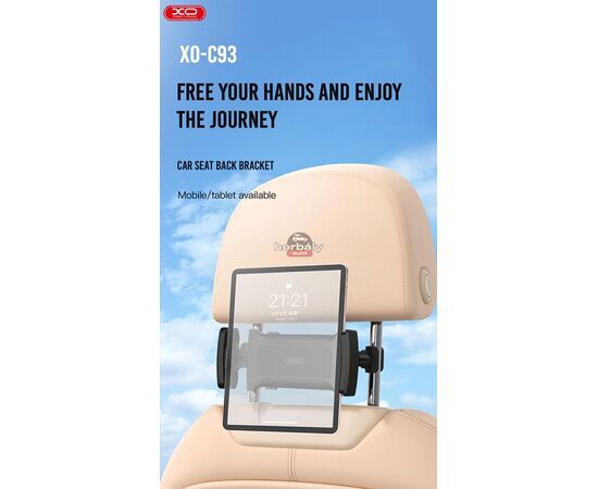 XO univerzális fejtámlára szerelhető telefon/tablet autós tartó 4,7 - 12,9, méretű készülékekhez - XO C93 Car Rear Seat Tablet Holder - fekete