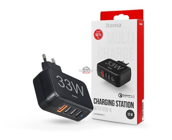 HAMA hálózati töltő adapter 4xUSB bemenettel - 33W - HAMA Charging Station QC3.0- fekete