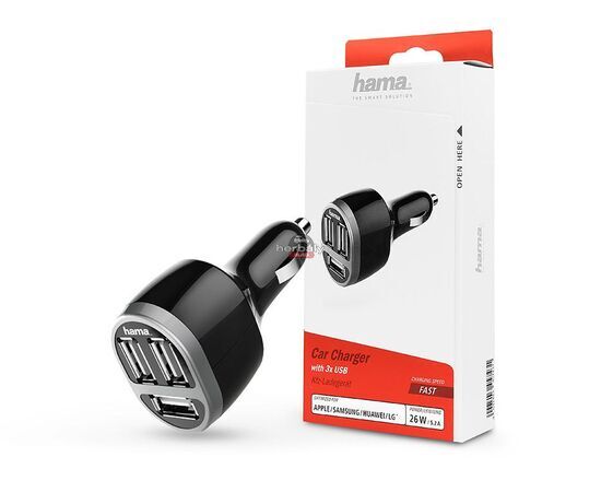 HAMA 3xUSB szivargyújtó töltő adapter - 26W - HAMA Car Charger Kitwith 3xUSB-A -fekete