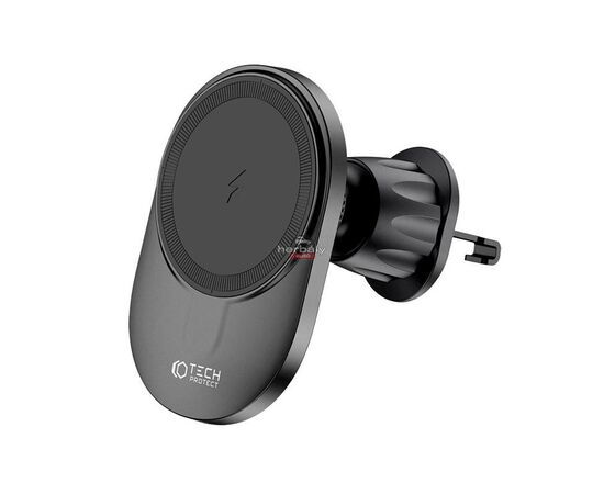 Tech-Protect Qi vezeték nélküli, szellőzőrácsba illeszthető/műszerfalra szerelhető autós tartó/gyorstöltő MagSafe vezeték nélküli funkcióval - Tech-Protect MM15W-V1 - fekete