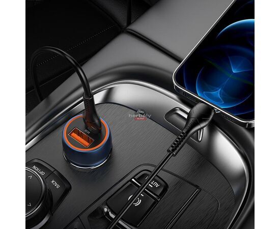 HOCO szivargyújtós töltő adapter USB + Type-C bemenettel + Lightning - Type-C kábel - 20W - HOCO Z46A Quick Car Charger Set PD 20W + QC 3.0 - fekete