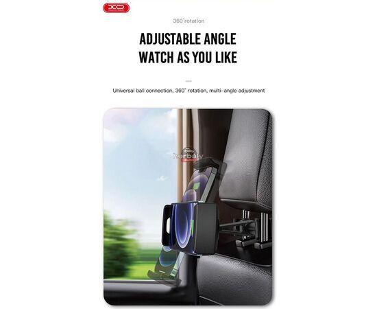 XO univerzális fejtámlára szerelhető telefon/tablet autós tartó 4,7 - 12,9, méretű készülékekhez - XO C93 Car Rear Seat Tablet Holder - fekete