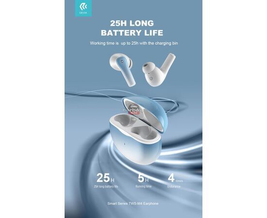 Devia TWS Bluetooth sztereó headset v5.2 + töltőtok - Devia TWS-M4 Earphone TrueWireless Earphones with Charging Case - kék