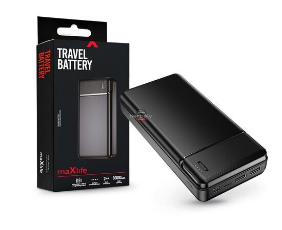Maxlife univerzális hordozható, asztali akkumulátor töltő - Maxlife MXPB-01 Power Bank - 2xUSB + microUSB + Type-C + Lightning - 30.000 mAh - fekete