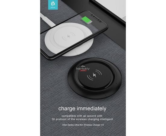Devia Qi univerzális vezeték nélküli töltő állomás - 15W - Devia Allen Series V3Ultra-Thin Wireless Charger - fekete