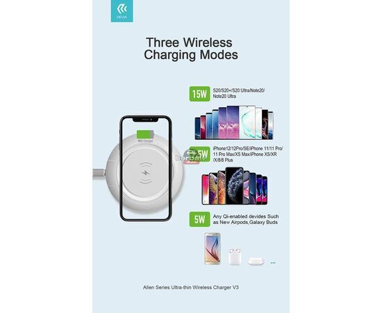 Devia Qi univerzális vezeték nélküli töltő állomás - 15W - Devia Allen Series V3Ultra-Thin Wireless Charger - fehér