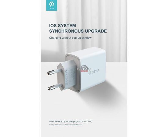 Devia hálózati töltő adapter Type-C + USB bemenettel - 20W - Devia Smart Series PD3.0 + QC3.0 - Qualcomm Quick Charge 3.0 - fehér