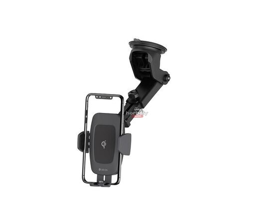 Devia szellőzőrácsba illeszthető / műszerfalra ragasztható vezeték nélküli autóstöltő/tartó - 5V/2A - Devia Navigation Wireless Charger Car Mount - 10W - Qi szabványos - fekete