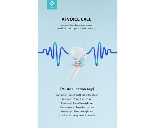 Devia TWS Bluetooth sztereó headset v5.0 + töltőtok - Devia Joy A10 Series True Wireless Earphones with Charging Case - fehér