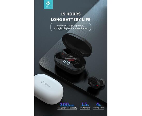 Devia TWS Bluetooth sztereó headset v5.0 + töltőtok - Devia Joy A6 Series True Wireless Earphones with Charging Case - fehér