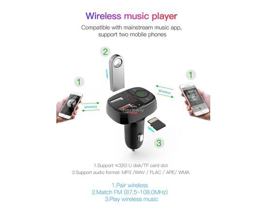 Devia Bluetooth FM-transmitter/szivargyújtó töltő - 2xUSB + MP3/WMA/WAV/Flac + Pendrive/TF-kártyaolvasó - Devia Smart Series - fekete