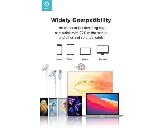 Devia sztereó felvevős headset USB Type-C csatlakozóval - Devia Smart Series In-Ear Wired Earphone with Type-C (Digital) - fehér