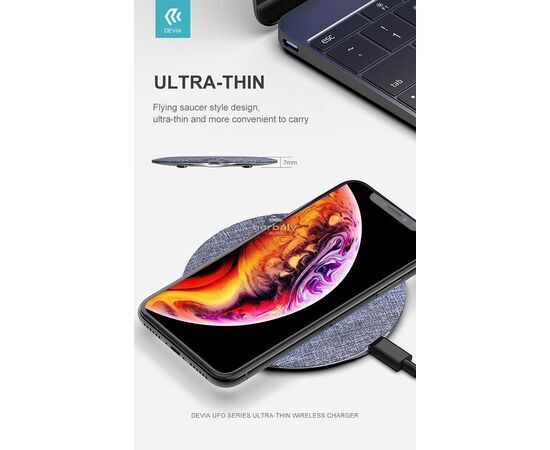 Devia Qi univerzális vezeték nélküli töltő állomás - 15W - Devia UFO Series Ultra Thin Wireless Charger - szürke