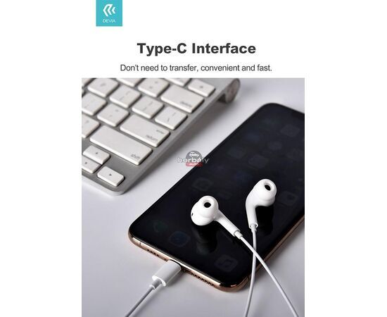 Devia sztereó felvevős headset USB Type-C csatlakozóval - Devia Smart Series In-Ear Wired Earphone with Type-C (Digital) - fehér