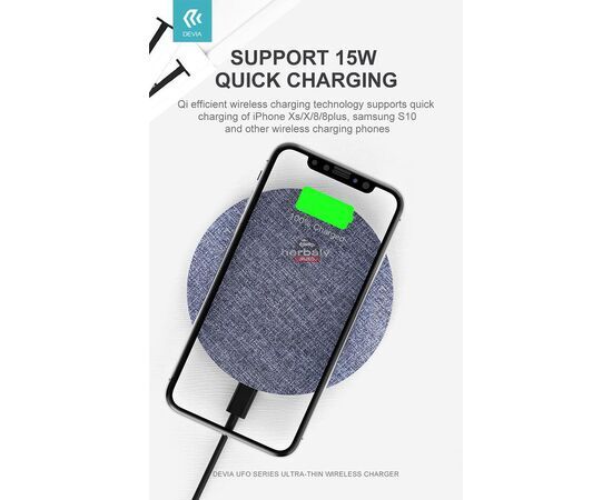 Devia Qi univerzális vezeték nélküli töltő állomás - 15W - Devia UFO Series Ultra Thin Wireless Charger - szürke