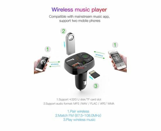 Devia Bluetooth FM-transmitter/szivargyújtó töltő - 2xUSB + MP3/WMA/WAV/Flac + Pendrive/TF-kártyaolvasó - Devia Smart Series - fekete