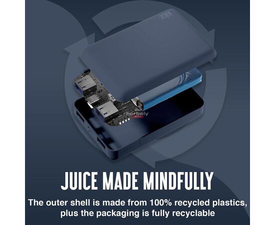 Univerzális hordozható, asztali akkumulátor töltő - Juice ECO 3 Power Bank - 2xUSB +Type-C - 10.000 mAh - sötétkék