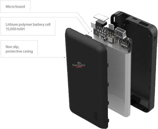 Univerzális hordozható, asztali akkumulátor töltő - Juice ECO 5 Power Bank - 2xUSB + Type-C - 15.000 mAh - fekete