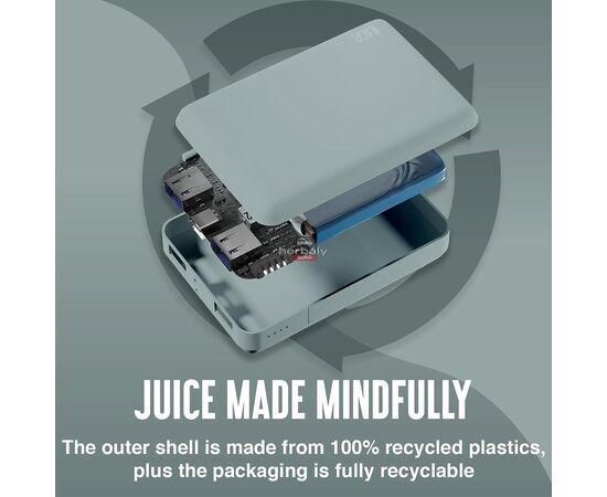 Univerzális hordozható, asztali akkumulátor töltő - Juice ECO 3 Power Bank - 2xUSB +Type-C - 10.000 mAh - éjfekete zöld