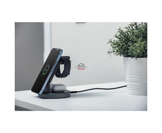 Forcell Qi univerzális vezeték nélküli töltő állomás - 15W - Forcell Solid Magsafe 3in1 Wireless Charger for iPhone + iWatch + AirPods - fekete