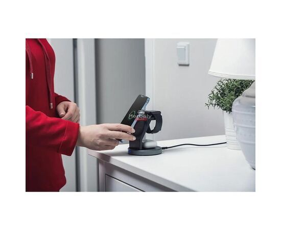 Forcell Qi univerzális vezeték nélküli töltő állomás - 15W - Forcell Solid Magsafe 3in1 Wireless Charger for iPhone + iWatch + AirPods - fekete