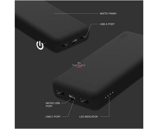 Univerzális hordozható, asztali akkumulátor töltő - Juice ECO MAX Power Bank - 2xUSB + Type-C - 20.000 mAh - fekete