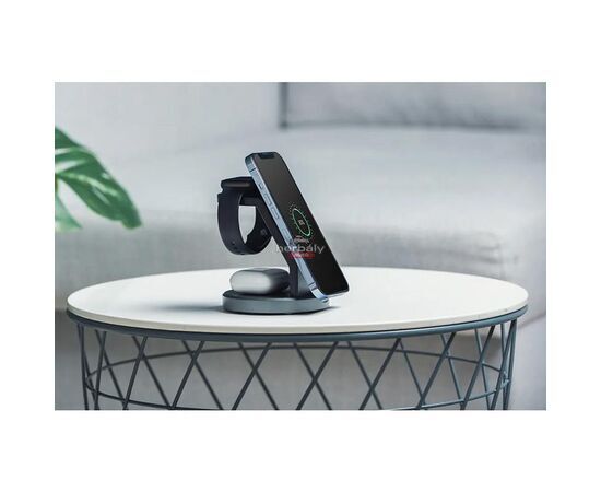 Forcell Qi univerzális vezeték nélküli töltő állomás - 15W - Forcell Solid Magsafe 3in1 Wireless Charger for iPhone + iWatch + AirPods - fekete