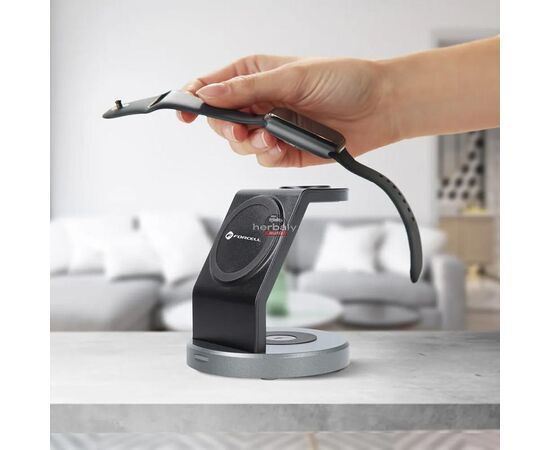 Forcell Qi univerzális vezeték nélküli töltő állomás - 15W - Forcell Solid Magsafe 3in1 Wireless Charger for iPhone + iWatch + AirPods - fekete