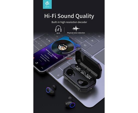 Devia TWS Bluetooth sztereó headset v5.1 + töltőtok - Devia Joy A12 Series True Wireless Earphones with Charging Case - fekete
