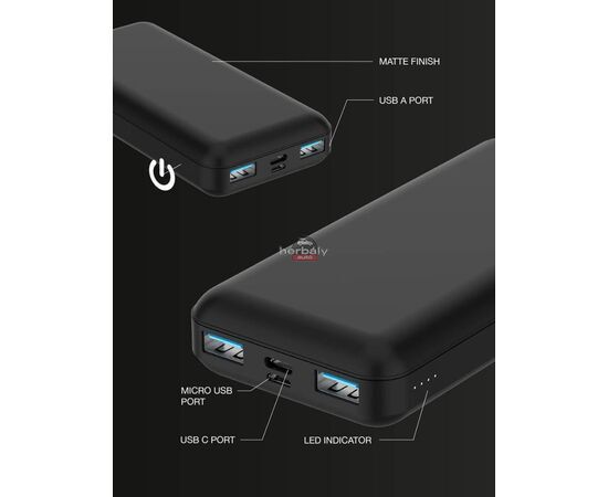 Univerzális hordozható, asztali akkumulátor töltő - Juice ECO 5 Power Bank - 2xUSB + Type-C - 15.000 mAh - fekete