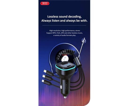 XO Bluetooth FM-transmitter/szivargyújtó töltő - USB + Type-C + MP3/FLAC/APE + Pendrive/TF-kártyaolvasó - XO BCC07 3in1 Car Charger - fekete