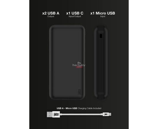 Univerzális hordozható, asztali akkumulátor töltő - Juice ECO 5 Power Bank - 2xUSB + Type-C - 15.000 mAh - fekete