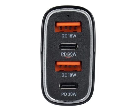 Quad szivargyújtó töltő adapter 2xUSB + 2xType-C bemenettel - 66W - Quad CC53-2A2C Car Charger PD 66W + QC 3.0 - fekete
