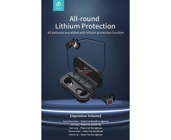 Devia TWS Bluetooth sztereó headset v5.1 + töltőtok - Devia Joy A12 Series True Wireless Earphones with Charging Case - fekete