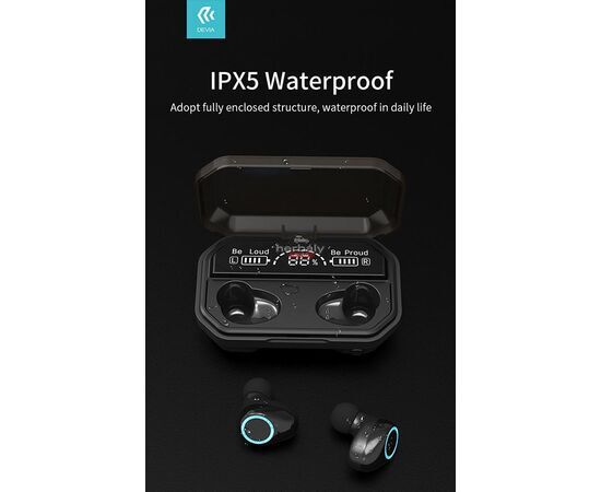 Devia TWS Bluetooth sztereó headset v5.1 + töltőtok - Devia Joy A12 Series True Wireless Earphones with Charging Case - fekete
