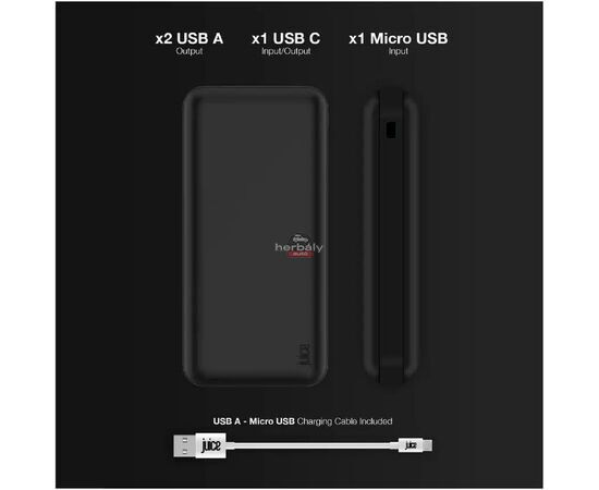 Univerzális hordozható, asztali akkumulátor töltő - Juice ECO MAX Power Bank - 2xUSB + Type-C - 20.000 mAh - fekete