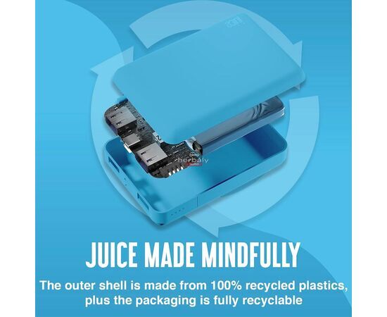 Univerzális hordozható, asztali akkumulátor töltő - Juice ECO 3 Power Bank - 2xUSB +Type-C - 10.000 mAh - világos kék