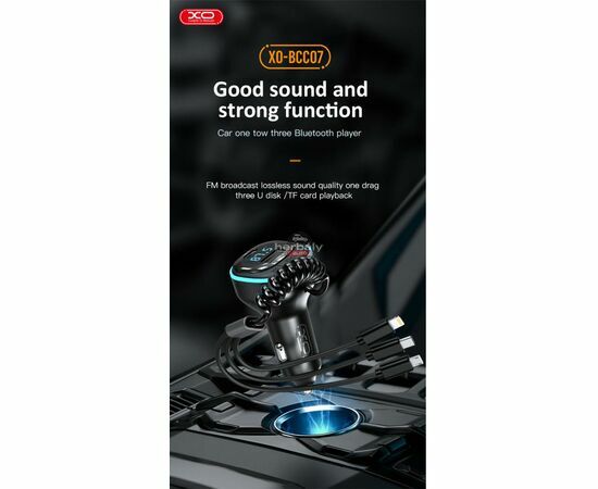 XO Bluetooth FM-transmitter/szivargyújtó töltő - USB + Type-C + MP3/FLAC/APE + Pendrive/TF-kártyaolvasó - XO BCC07 3in1 Car Charger - fekete