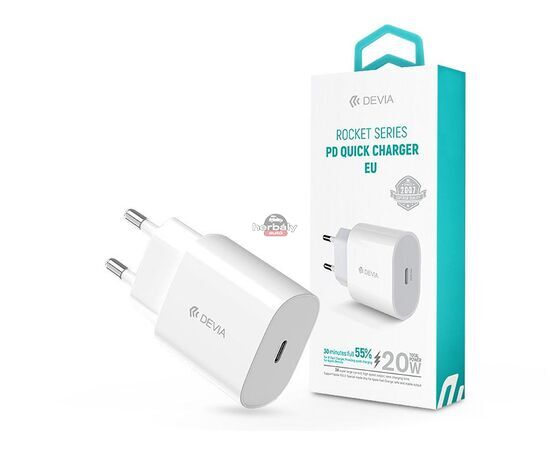 Devia hálózati töltő adapter Type-C bemenettel - 20W - Devia Rocket Series PD3.0Quick Charger - fehér