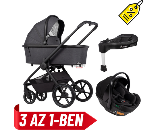 VENICCI Tinum Edge multifunkcionális babakocsi 3 az 1-ben (Teljes Utazási Rendszercsomag) sötétszürke, akciós csomag