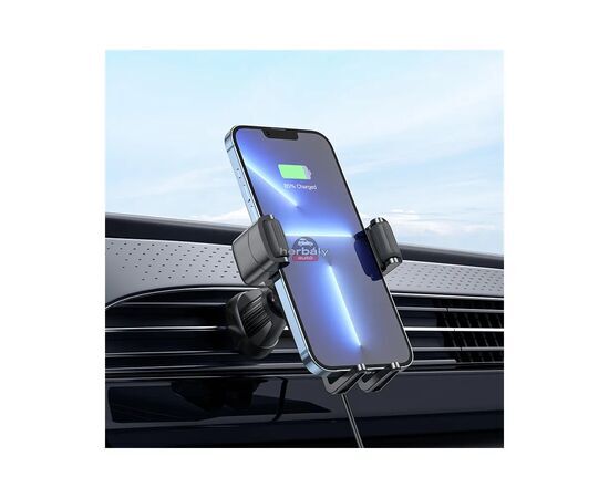 HOCO szellőzőrácsba illeszthető vezeték nélküli autós tartó/gyorstöltő - 15 W - HOCO HW1 Wireless Fast Charge Car Holder - fekete
